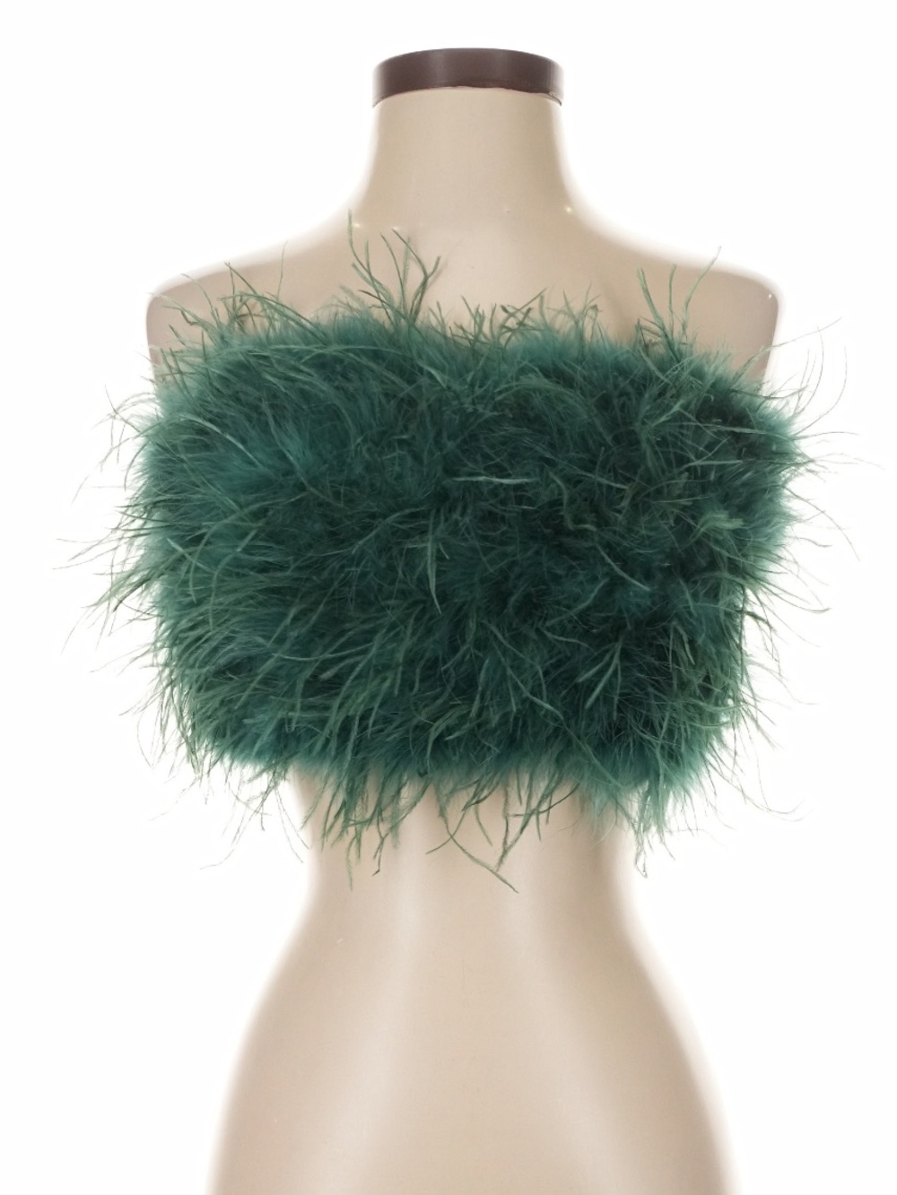 12th Tribe Green Feather Trim Bandeau Crop Top